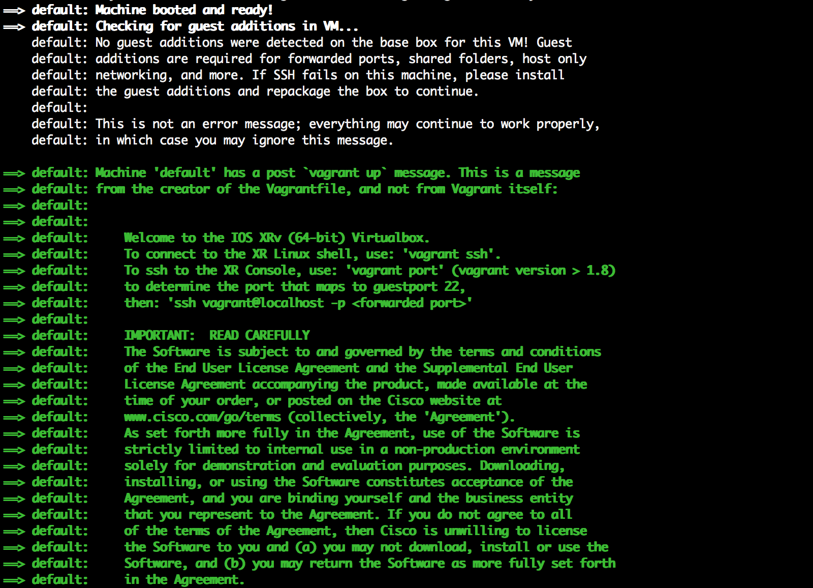 Vagrant up message